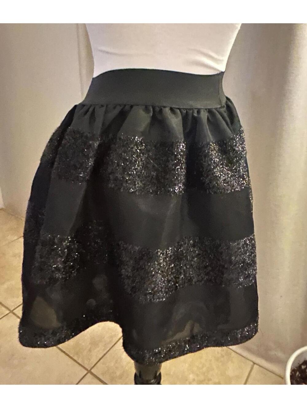 Jayuro Black Sparkly Glitter Striped Mini Skirt Elastic Waist KoreanPartyY2K S/M